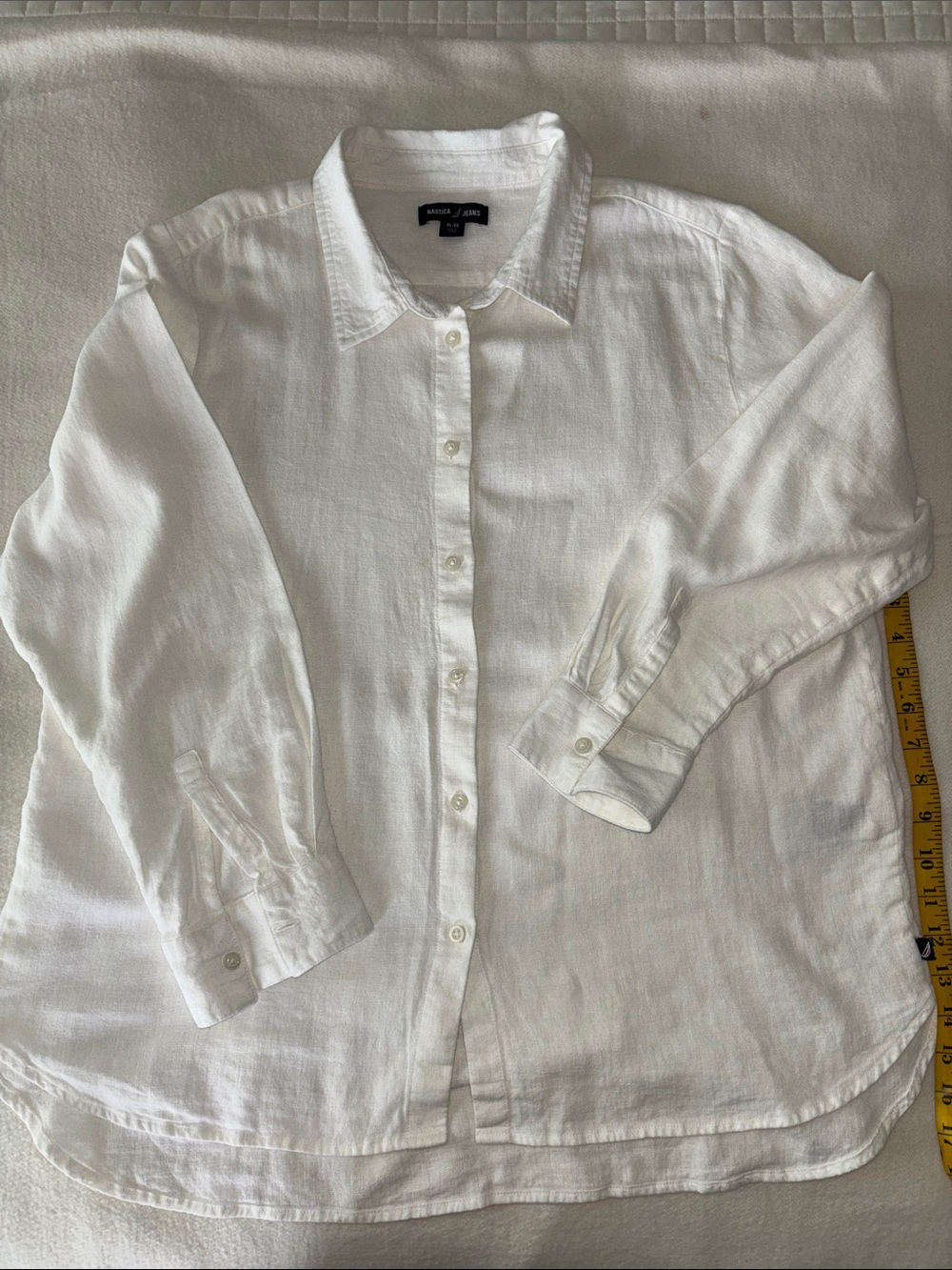 Nautica White Linen Womens Button-Down Shirt - Long Sleeve